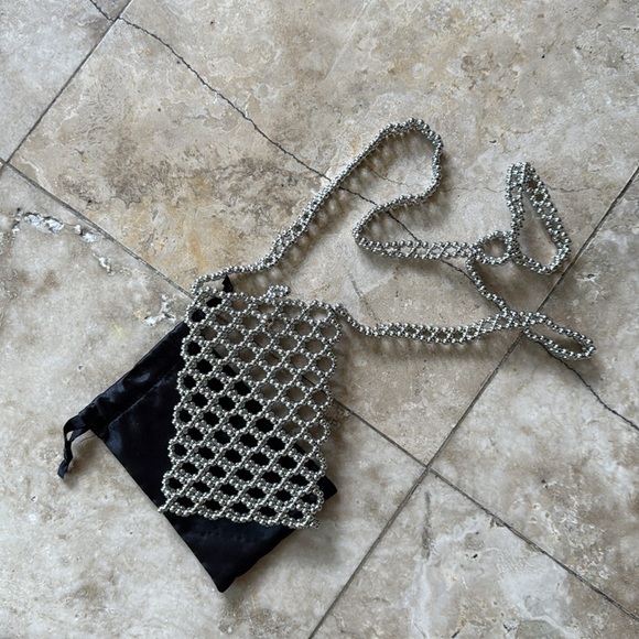 Ladies, black and silver beaded iPhone holder long purse handle top fasten. - Picture 2 of 13